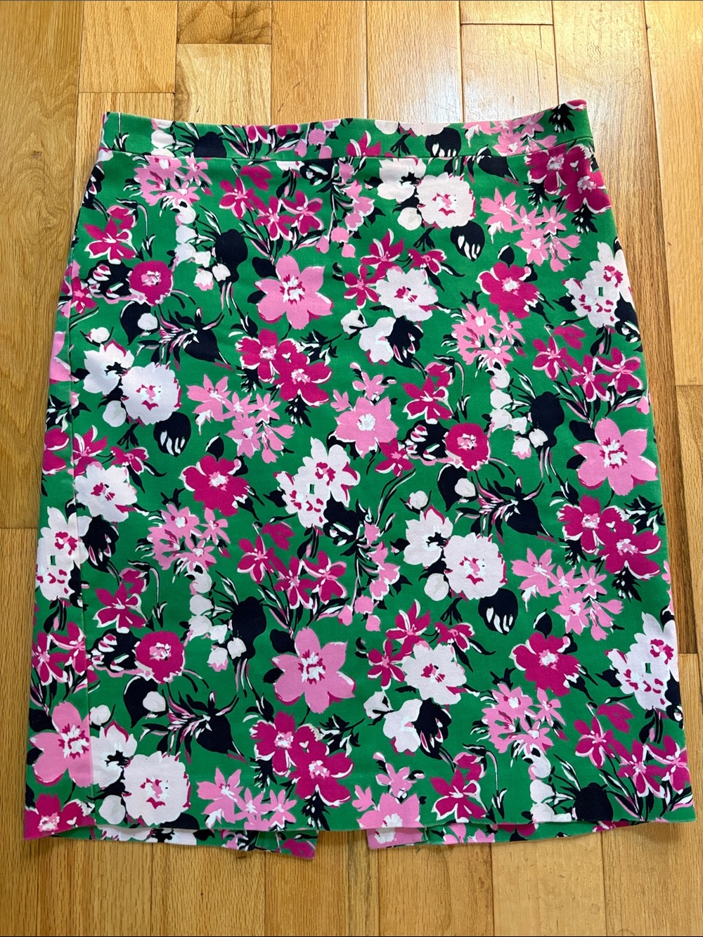 J. Crew Green Pencil Skirt with Pink & White Floral Print